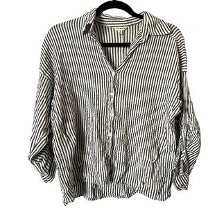 Max Studio black White Striped Button Front Shirt M